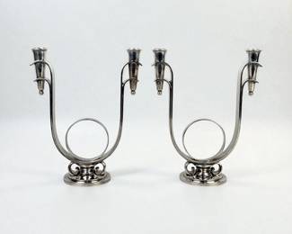 Pair of Georg Jensen Sterling Two-Light Candelabra