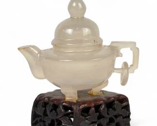 Antique Carved White Jadeite Tea Pot