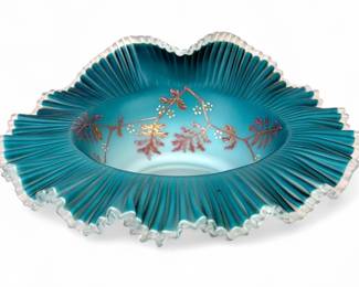 Thomas Webb & Sons Hand Painted Glass Ruffled Bowl