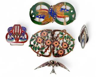 Group Of Enameled Pieces Including Belt Buckles