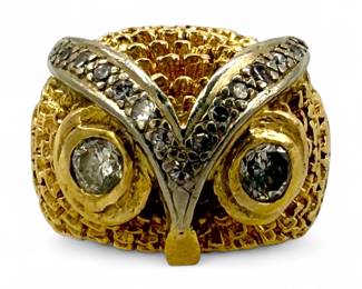 14K Yellow Gold & Diamond Owl Ring