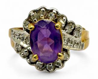 14K Yellow Gold Diamond & Amethyst Ring