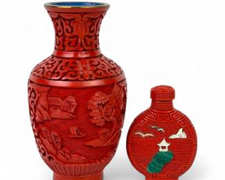 (2pc) Chinese Carved Cinnabar Lacquer Pieces