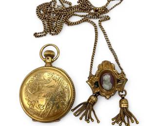 14K Solid Gold Illinois Pocket Watch & Gold Filled Fob