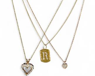 (3) Diamond Necklaces 10K Yellow, 18K Rose & 10K Gold