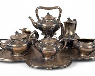 (6pc) Towle Sterling Silver Tea Set W/ Silverplated Tray