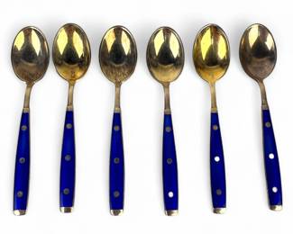 (6) Tiffany & Co. Blue Enamel Sterling Demitasse Spoons