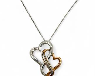 Diamond 10K White & Rose Gold Heart Necklace