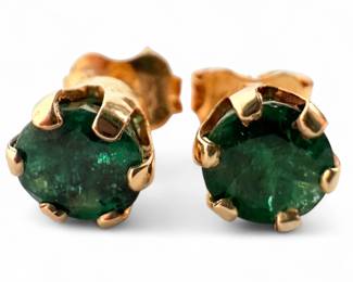 Emerald 14K Gold Stud Earrings