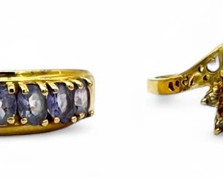 (2) 14K & 10K Yellow Gold Amethyst & Diamond Rings