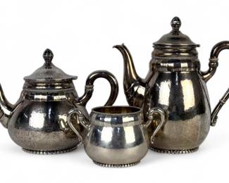 (3pc) Christian Heise Hammered Danish 830 Silver Tea Set