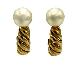 14K Gold & Pearl Hoop Pierced Earrings