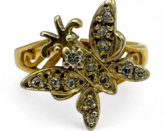 Diamond & 14K Gold Butterfly Ring