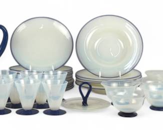 (37pc) Fry Foval Delft Blue Group Of Art Glass Pieces