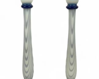 Pair Of Fry Foval Delft Blue Festooning Candlestick