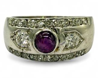 Diamond & Star Ruby 14K White Gold Ring