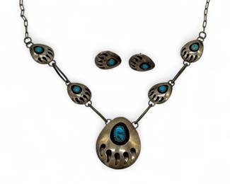 Sterling Silver & Turquoise Bear Claw Shadow Jewelry Set