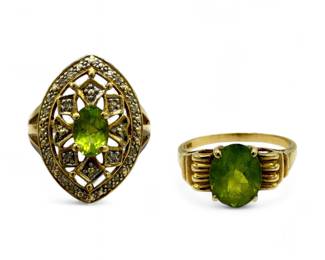(2) Diamond & Peridot 10K Yellow Gold Rings