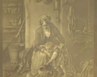 Antique Porcelain Lithophane Plaque Mother & Child
