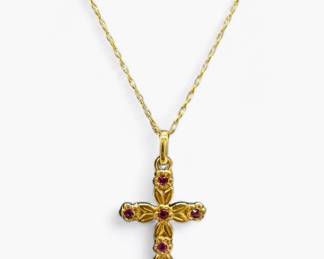 14K Yellow Gold Necklace WIth Corss Pendant
