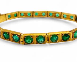 Vintage 18K Yellow Gold & Emerald Tennis Bracelet