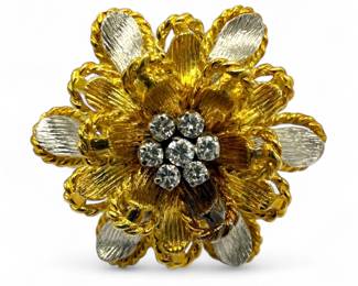 18K Yellow & White Gold Diamond Flower Petal Ring