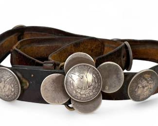 Morgan Silver Dollar Concho Leather Belt