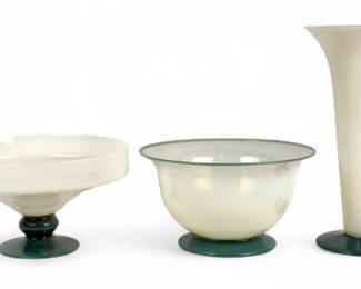 Fry Foval Jade Salad & Pedestal Bowl Plus Vase