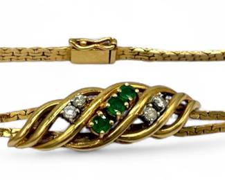 14K Yellow Gold Emerald & Diamond Bracelet