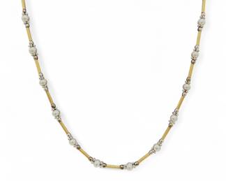 14K Italian Yellow & White Gold Pearls Necklace