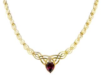 Diamond & Pyrope Garnet 14K Yellow Gold Necklace