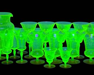 (28pc) Uranium Yellow & Amber Barware