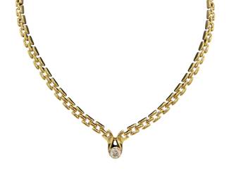 Diamond 14K Yellow Gold Brick Chain Necklace