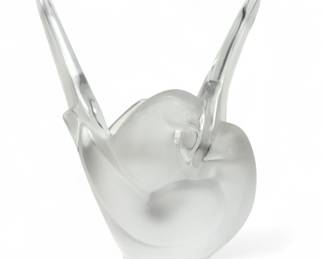 Lalique "Sylvie" Signed Lovebirds Vase with Frog Insert