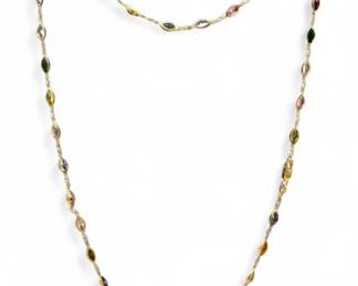 Long 14K Yellow Gold Multi Colored Stone Necklace