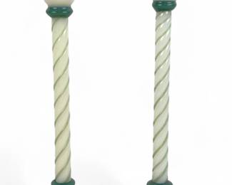 Pair Of Fry Foval Jade Twist Candlesticks (C)