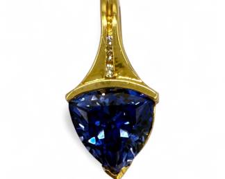 Diamond & Trillion Cut Tanzanite 14K Gold Pendant
