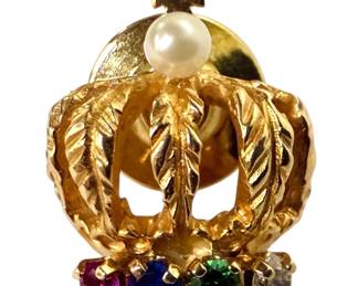 14K Gold Crown Multi Stone Clutch Back Pin