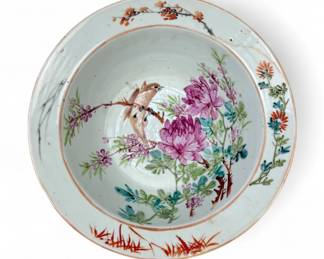 Chinese Famille Rose Bird & Flower Large Serving Bowl