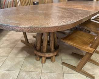 Custom Dining Room Table with Copper Top Decorative Top - Expandable - Shown with 6 Cantilever Saddle Dining Chairs - Beautiful