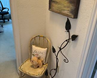 Child’s hand painted chair, wall art