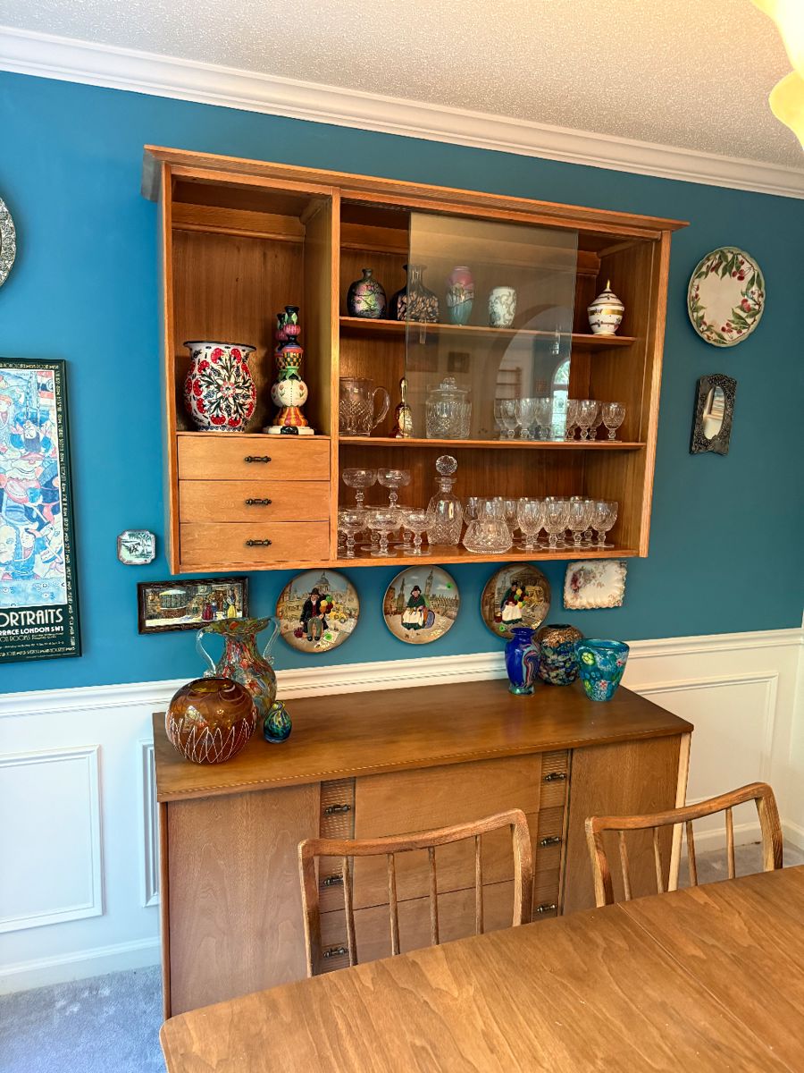 MCM HUTCH - Top & Bottom 
$1350
Would like to sell both pieces together 
Top hutch 
53 wide
13 deep 
37 tall 
Bottom hutch 
56 wide 
19 deep
30 tall 
