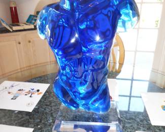 Shlomi Haziza Lucite Male Torso Sculpture In Stunning Blue
