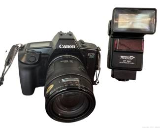 Vintage Canon EOS 630 Film Camera and Flash Attachment
