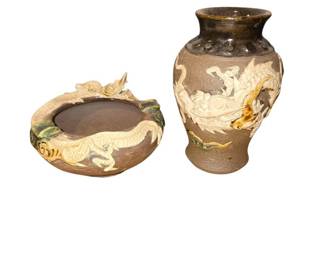 Okinawa Pottery Vase and Ashtray