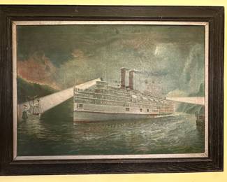Antique Maritime Oil Painting – Highest & Best Offer
Highest & Best Offer due no later than 4:00 PM, Wednesday 9/17
Striking antique framed oil painting of a grand steamship at sea, illuminated by searchlights. Strong maritime subject matter, with wonderful period detail and atmosphere. A true piece of nautical history.

