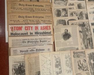 Historic Newspaper & Print Collection – Highest & Best Offer 
Highest & Best Offer due no later than 4:00 PM, Wednesday 9/17.
Incredible grouping of original newspapers and Harper’s Weekly Civil War era prints, including key headlines such as “Kennedy Assassinated,” “Atom City in Ashes – Holocaust in Hiroshima,” and more. 
