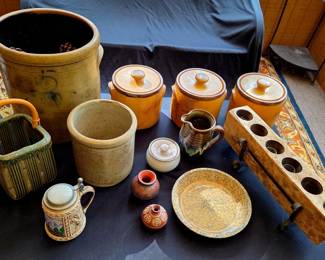 Collectible crockery, sugar mold, and canisters.