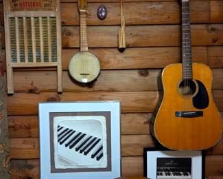 Assortment of musical instruments.