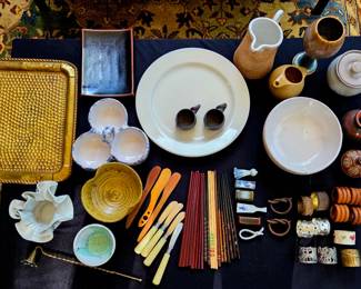 A collection of various household, tableware, and decorative items.
